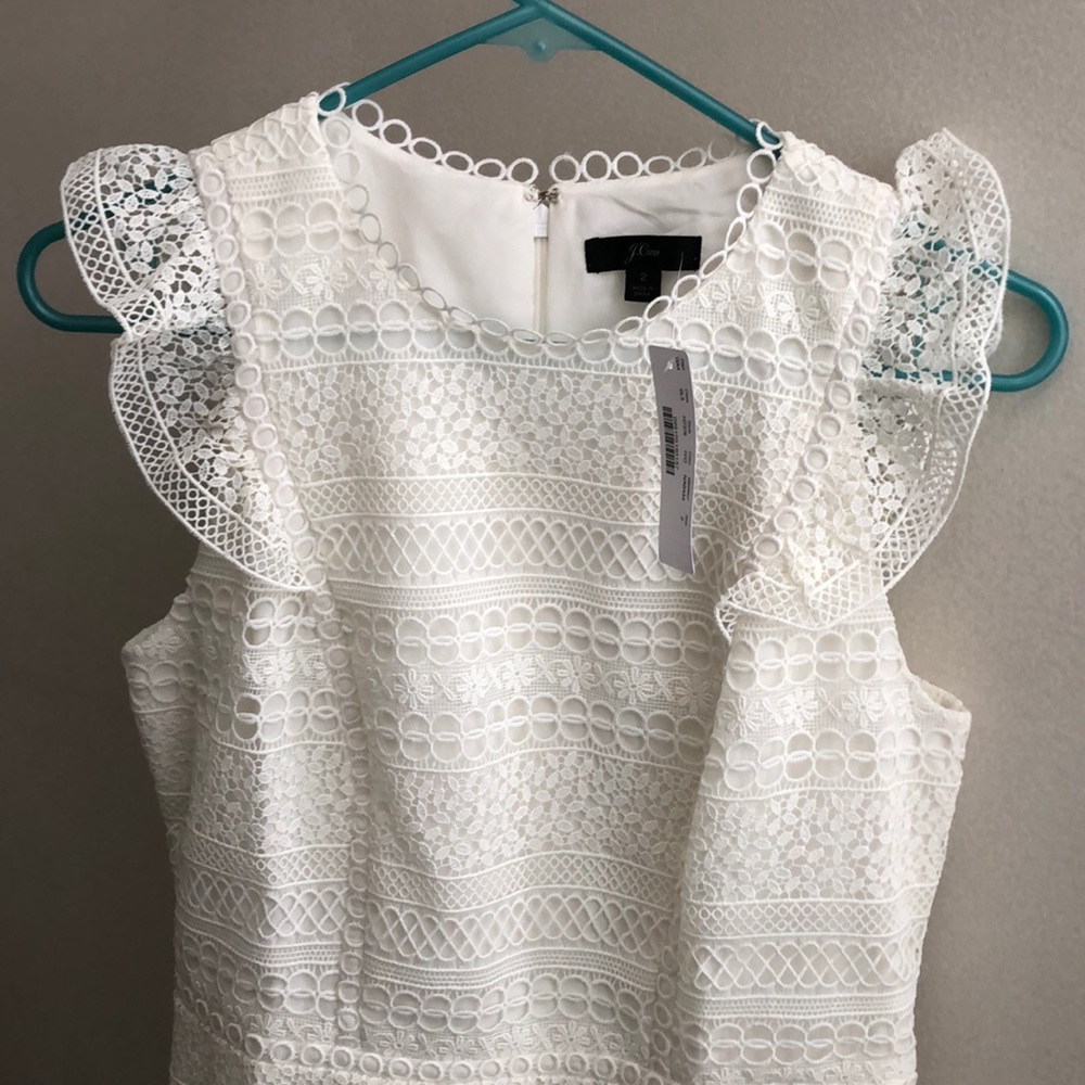J Crew Cap Sleeve Ruffle Dress in White